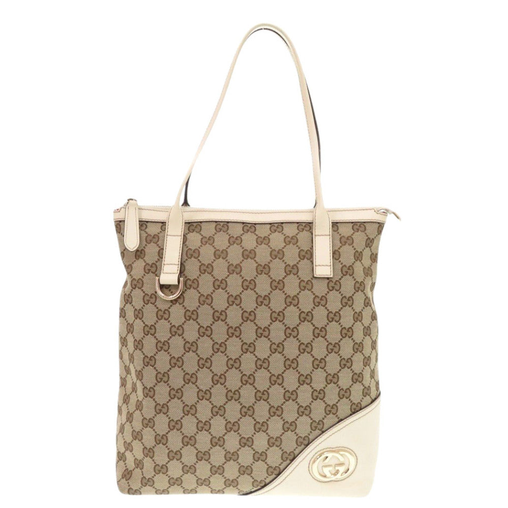 GUCCI Tote Bag GG canvas, leather beige Women Used