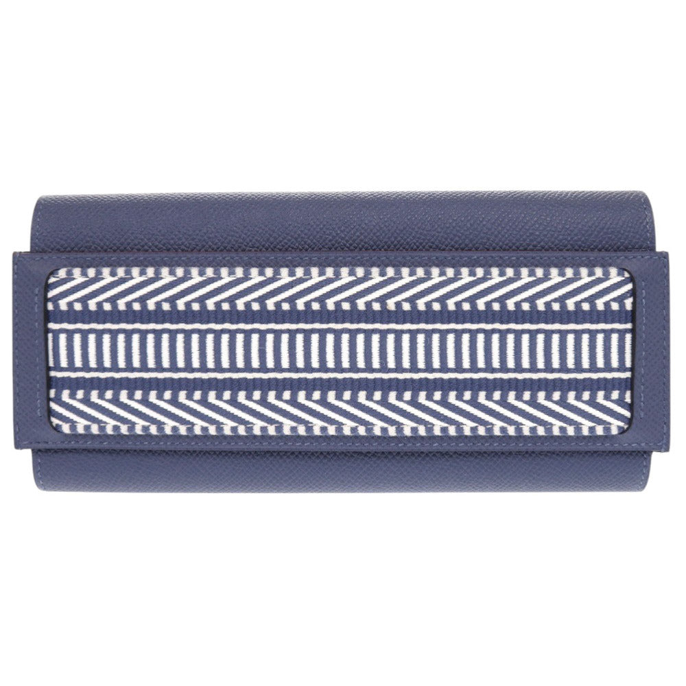 HERMES Long Wallet Purse Epsom Blue brighton Passan Long Sangle Caval Women Used