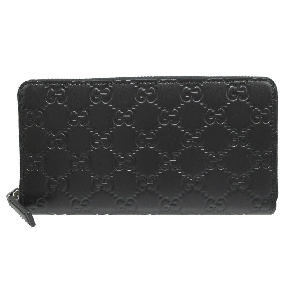 GUCCI Long Wallet Purse 307987 leather black Zip Around Guccisima unisex(Unisex) Used