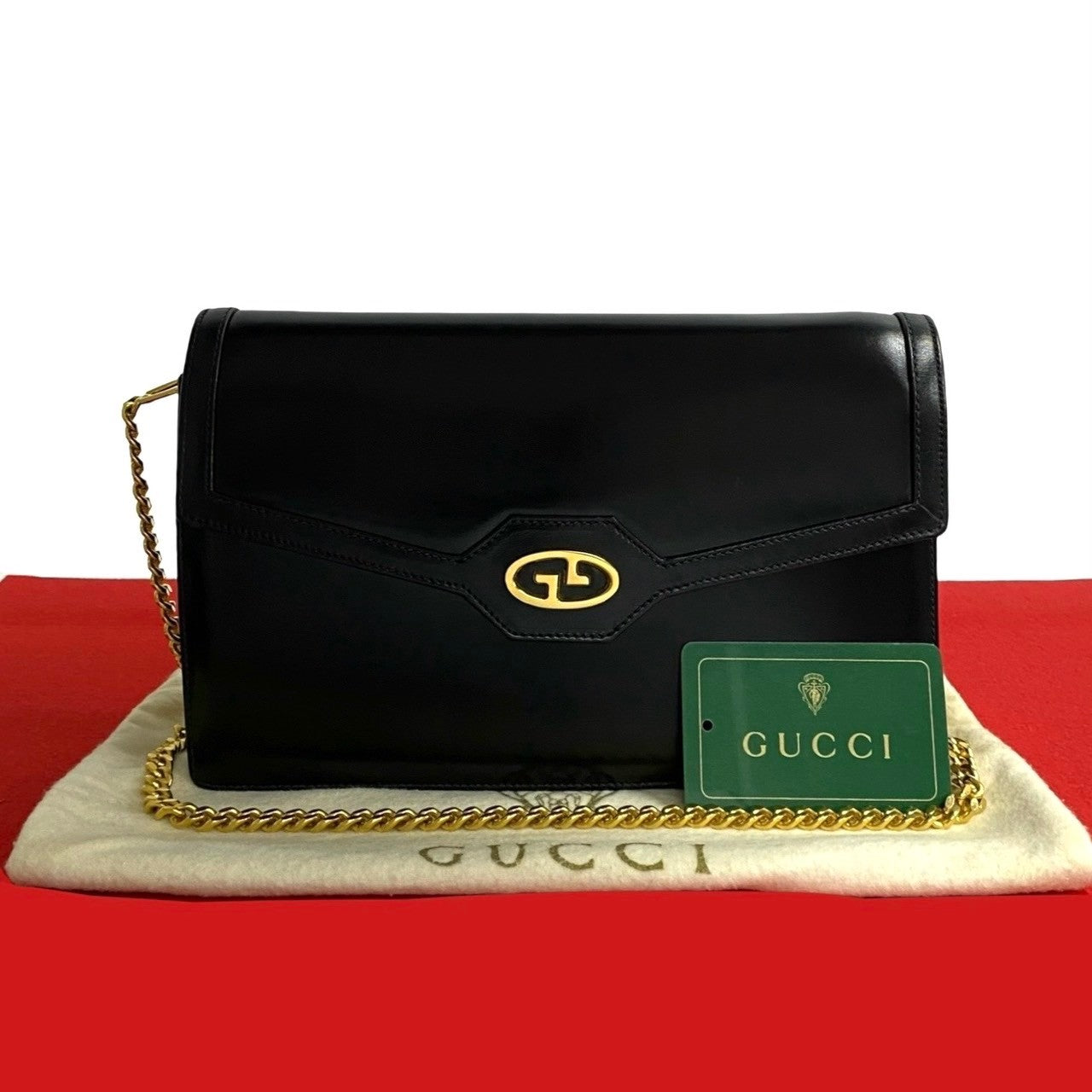 GUCCI Shoulder Bag leather black logo Metal Women Used