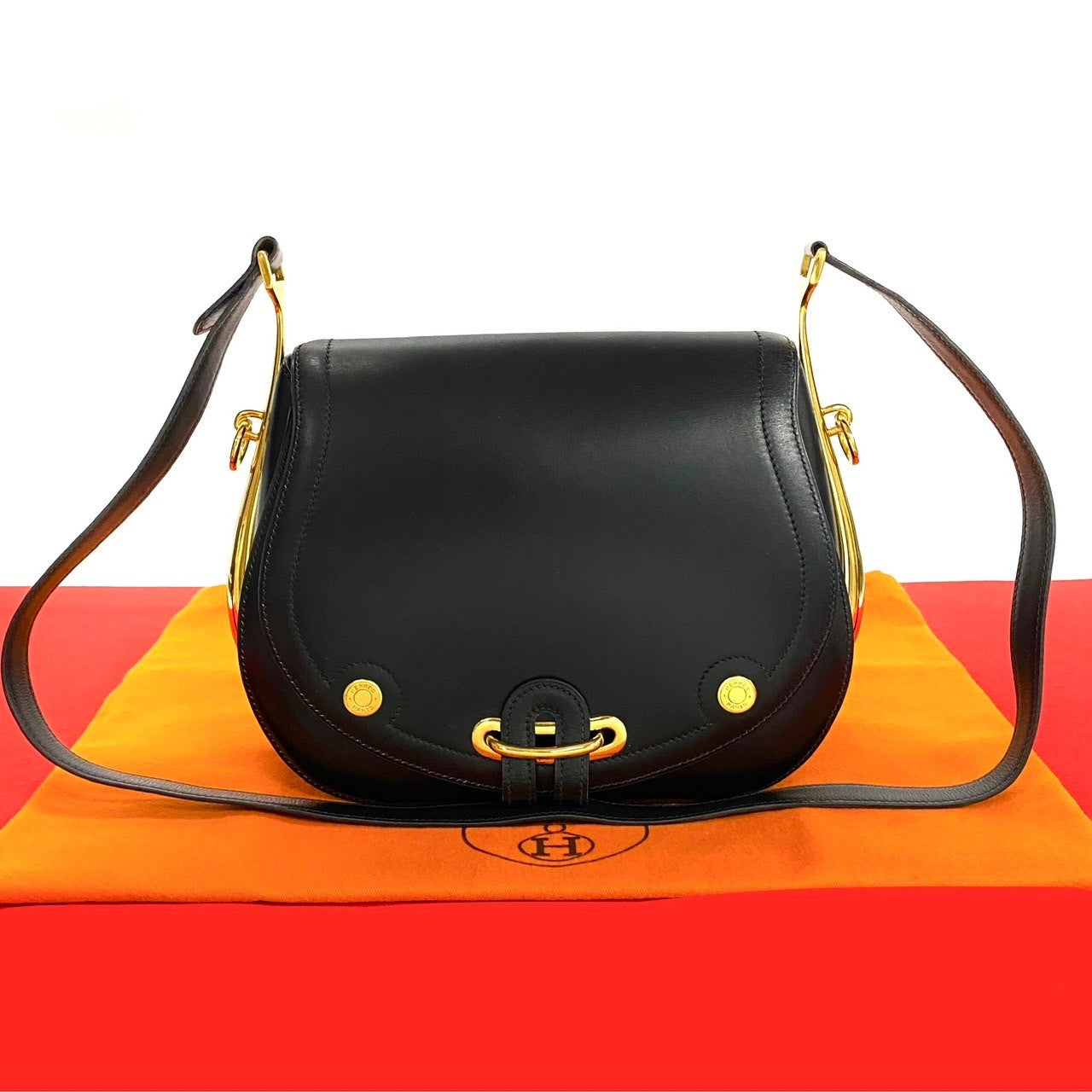 HERMES Shoulder Bag Boxcalf, Leather black Passkey Women Used