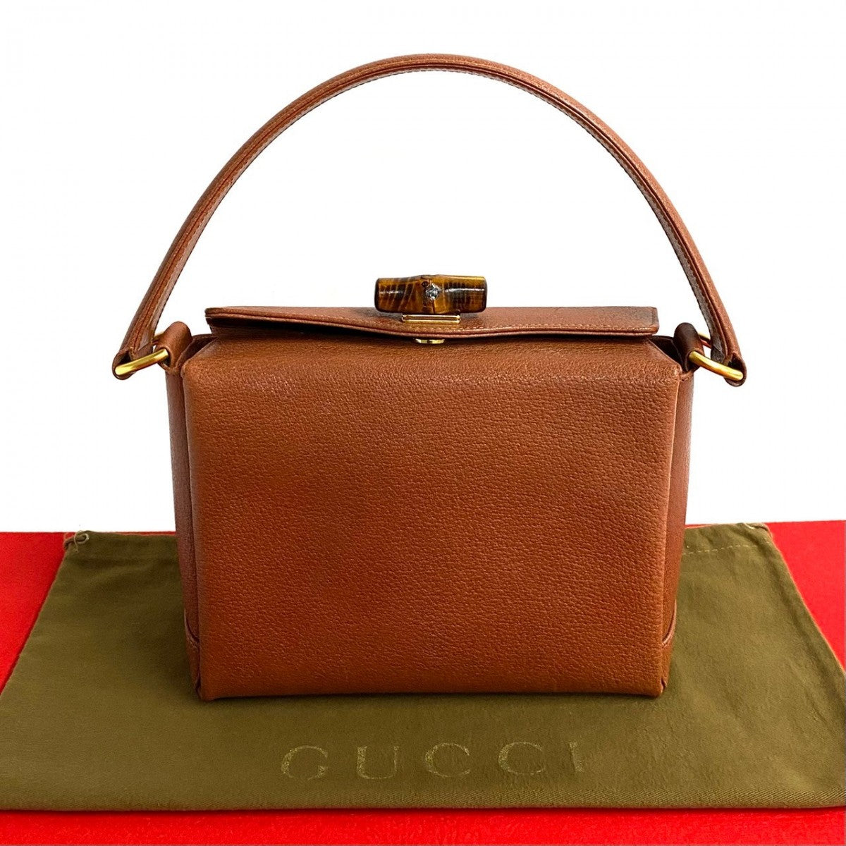 GUCCI Handbag leather Brown Turn lock Bamboo Women Used