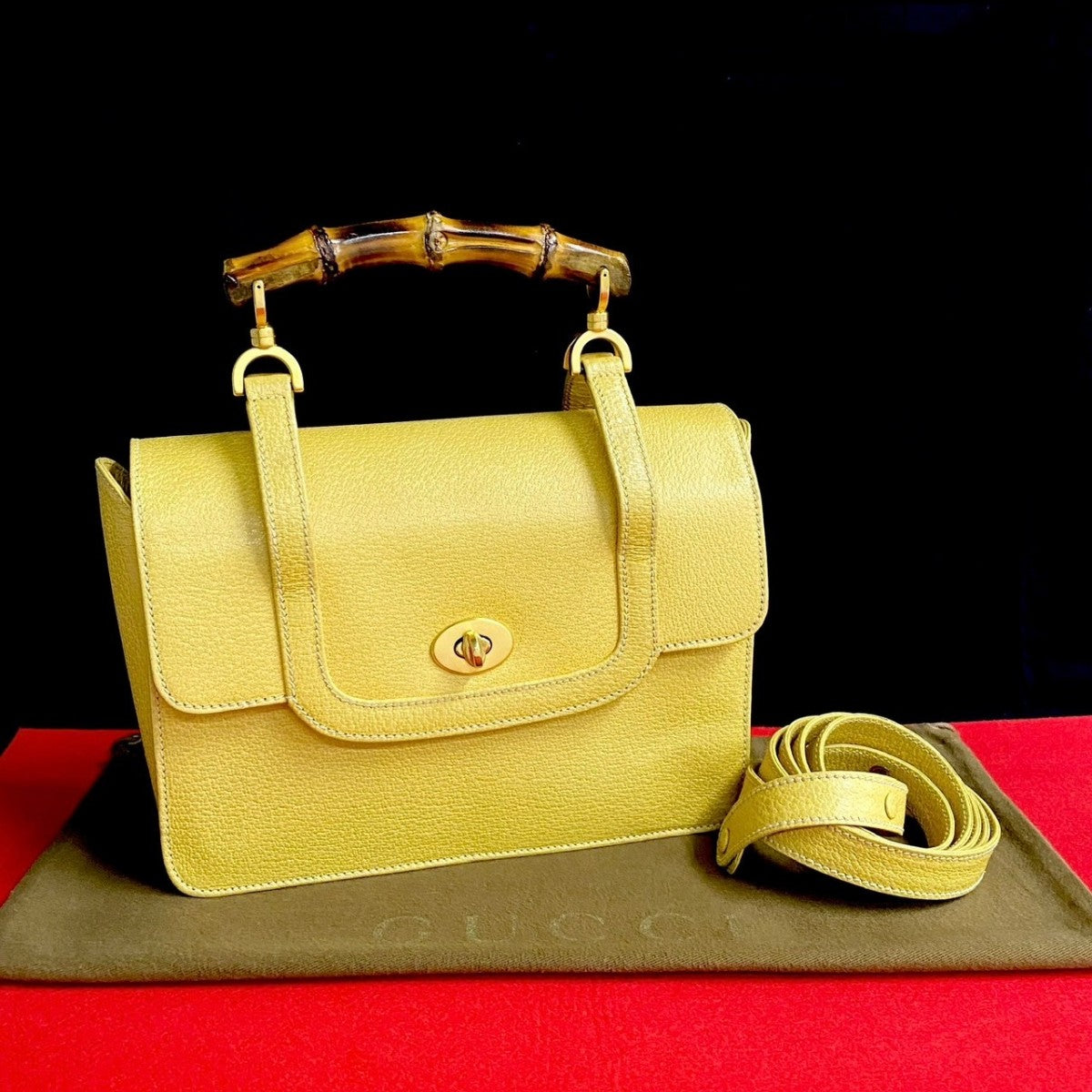 GUCCI Shoulder Bag leather yellow Bamboo Women Used