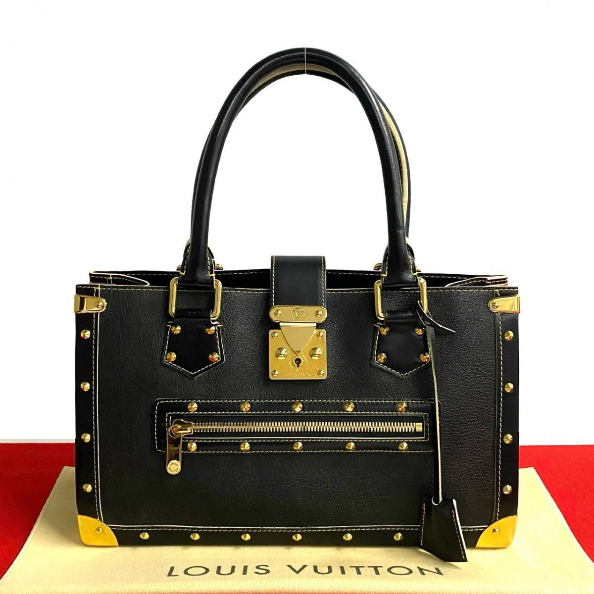 LOUIS VUITTON Handbag leather black logo Metal Shari Fabello Women Used