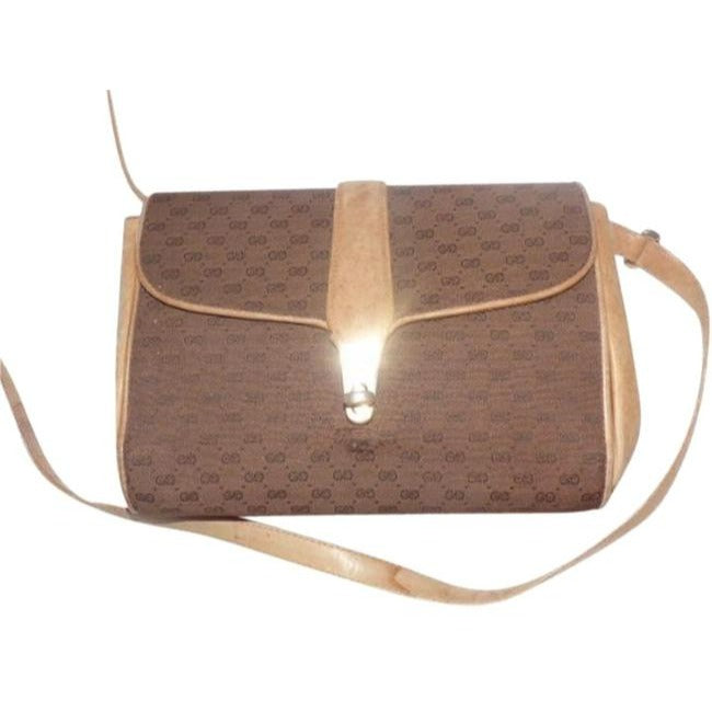 Gucci Vintage Purses Camel Leather Brown Small G Logo Print Canvas And Cross Body Bag