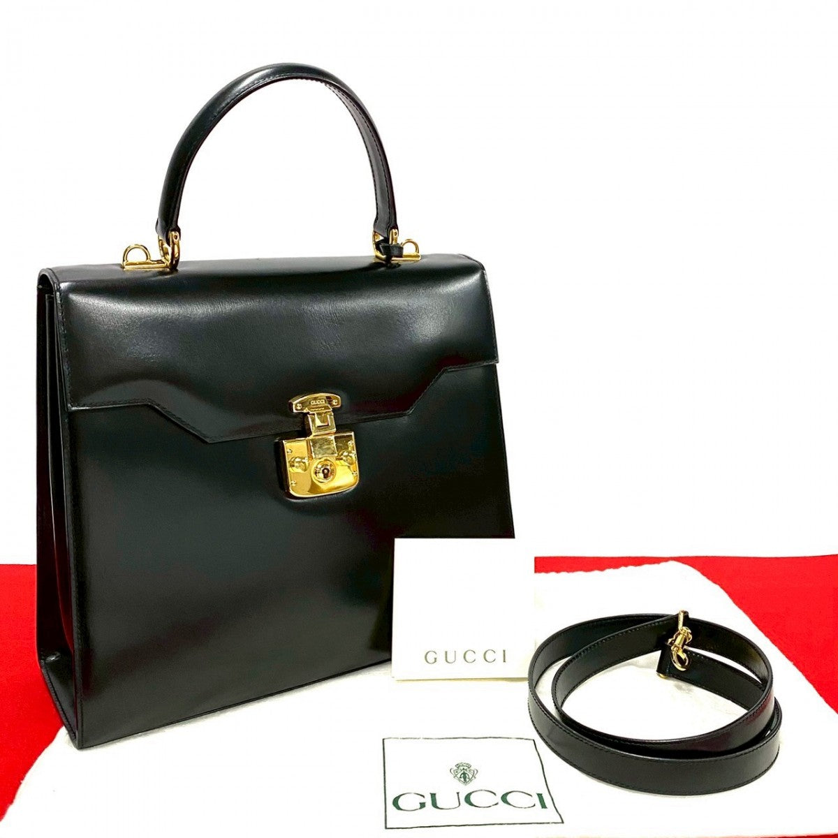 GUCCI Shoulder Bag Calfskin black Ready lock