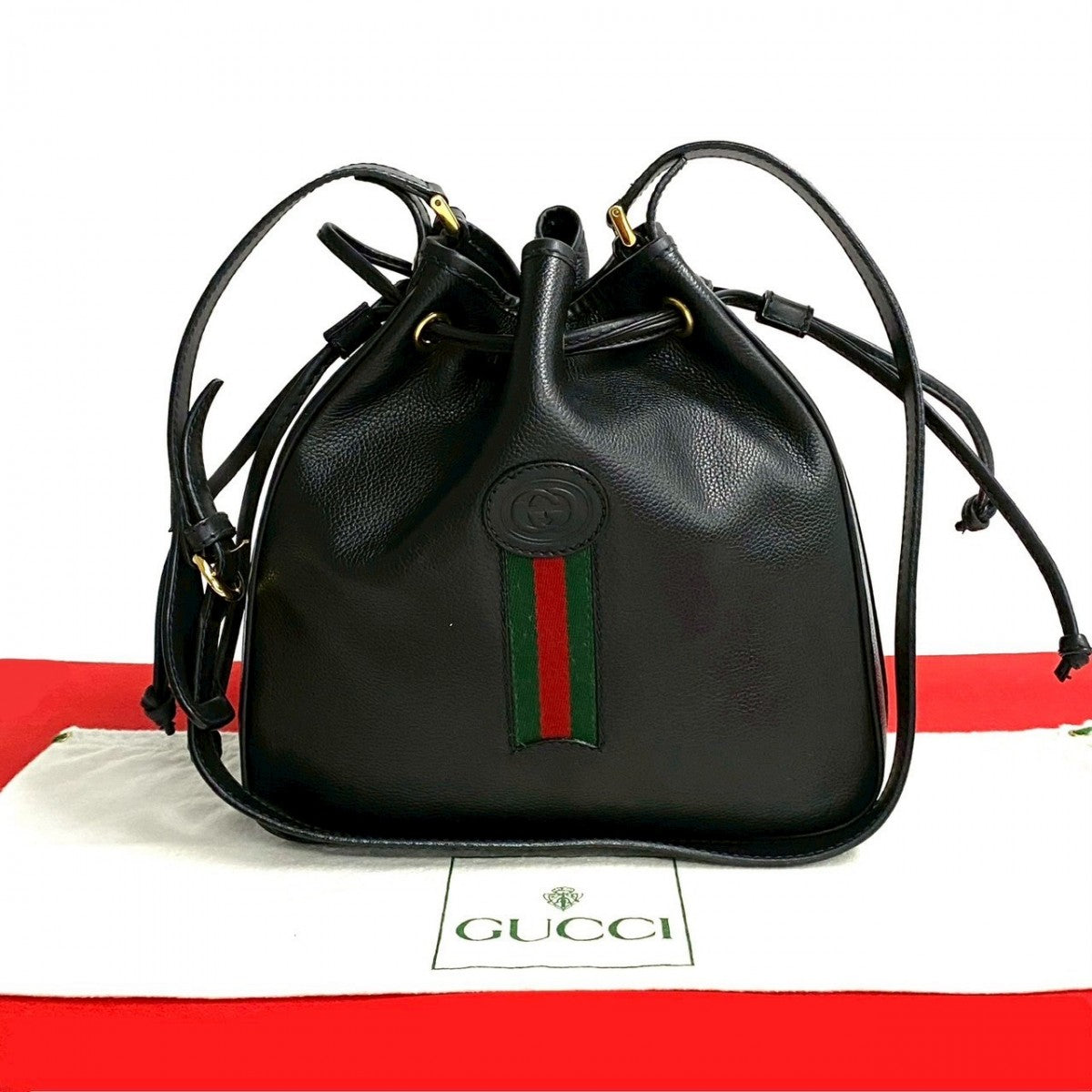 GUCCI Shoulder Bag leather black Sherry line