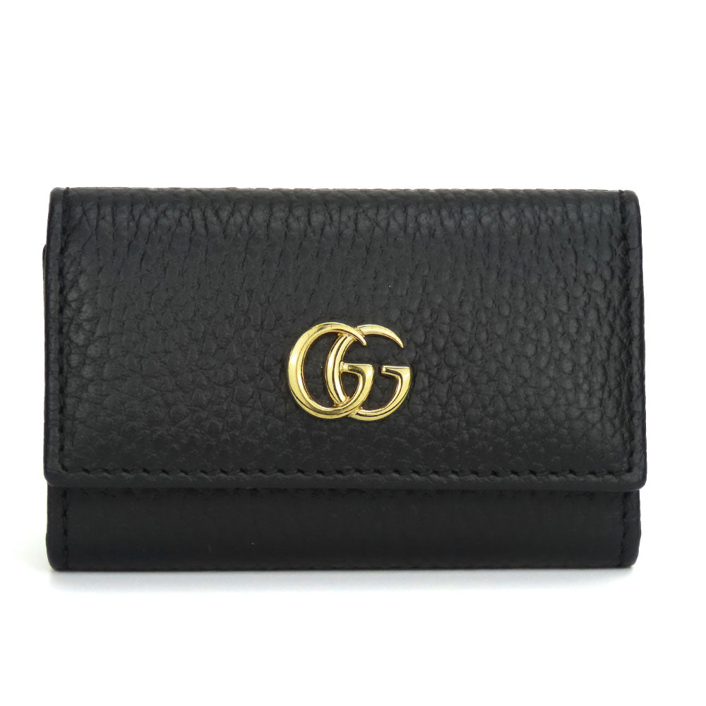 GUCCI Key case Key holder 456118 leather black GG Marmont Women Used