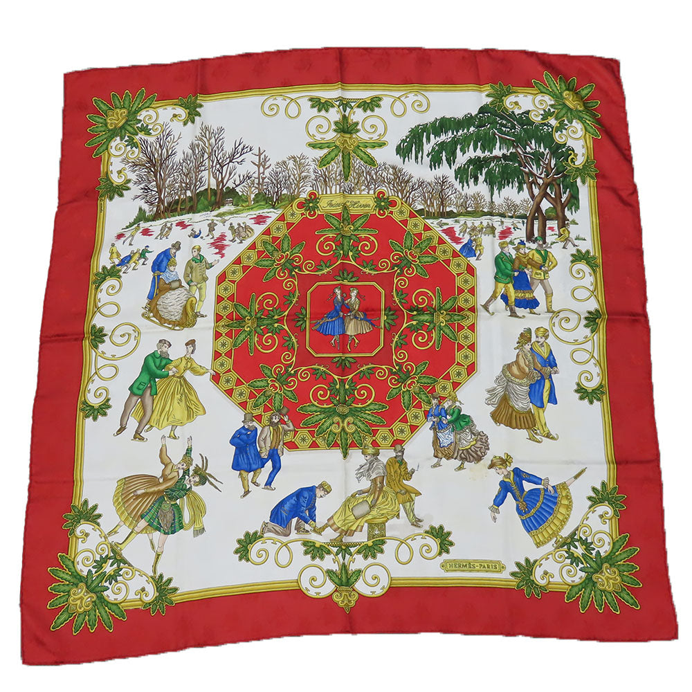 HERMES scarf silk Red Joies d'Hiver Carre90 Women Used