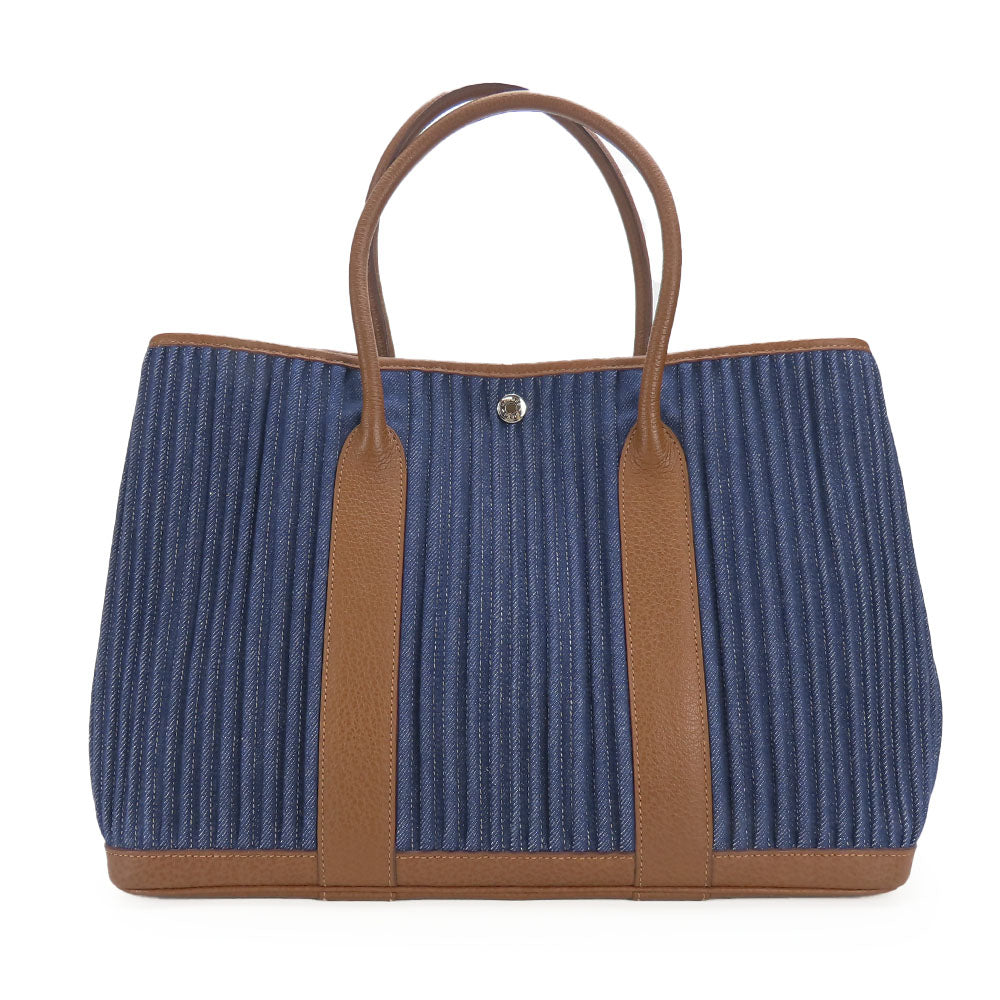 HERMES Tote Bag Denim, Leather Navy Garden party PM unisex(Unisex) Used