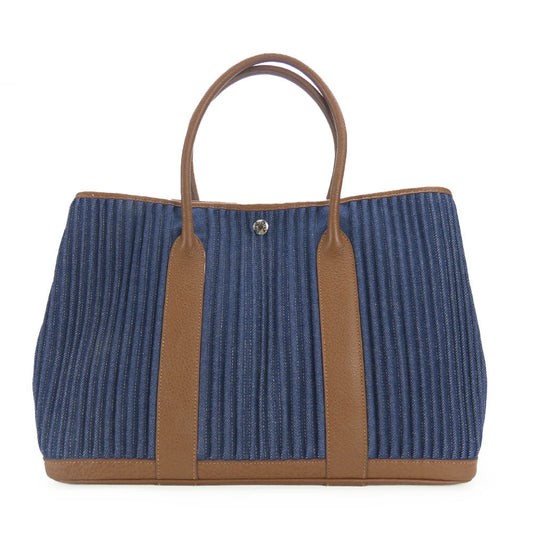 HERMES Tote Bag Denim, Leather Navy Garden party PM unisex(Unisex) Used