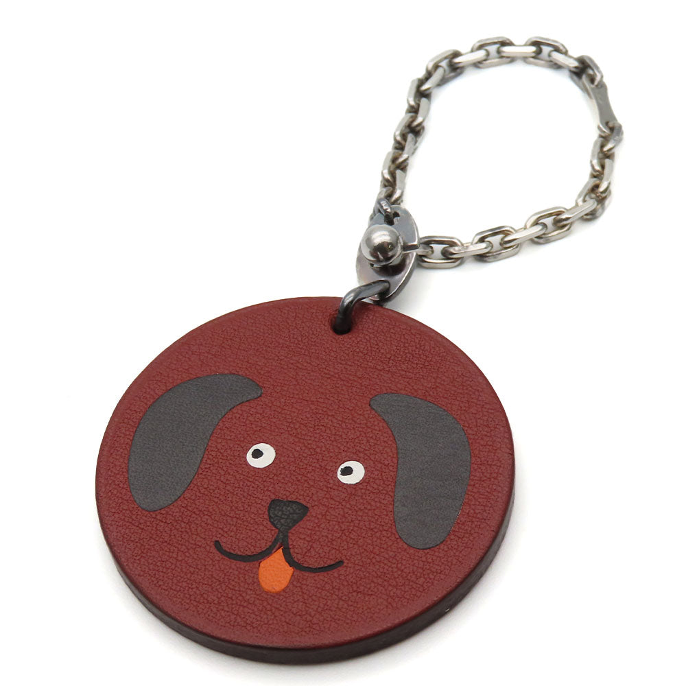 HERMES Bag charm Leather, Silver925 Brown Women Used