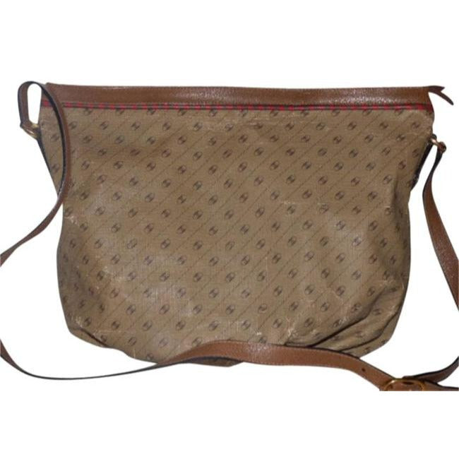 Gucci Vintage Camel Leather With Red Green Striped Accents Logo Link Print