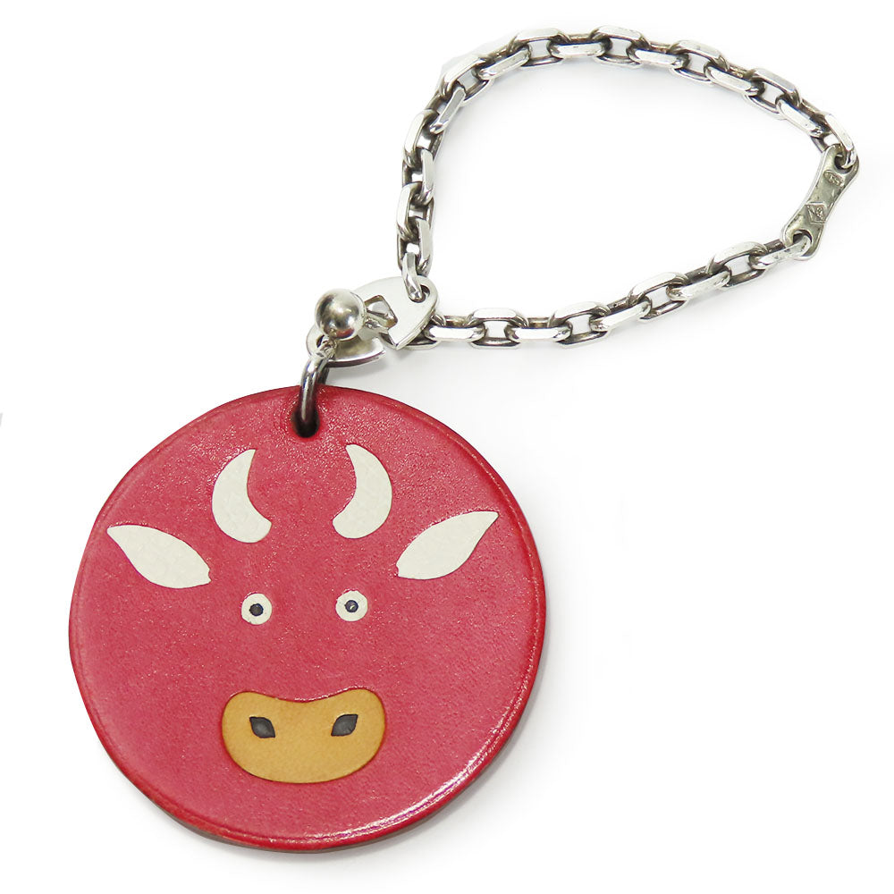 HERMES Bag charm Leather, Silver925 Red animal Women Used