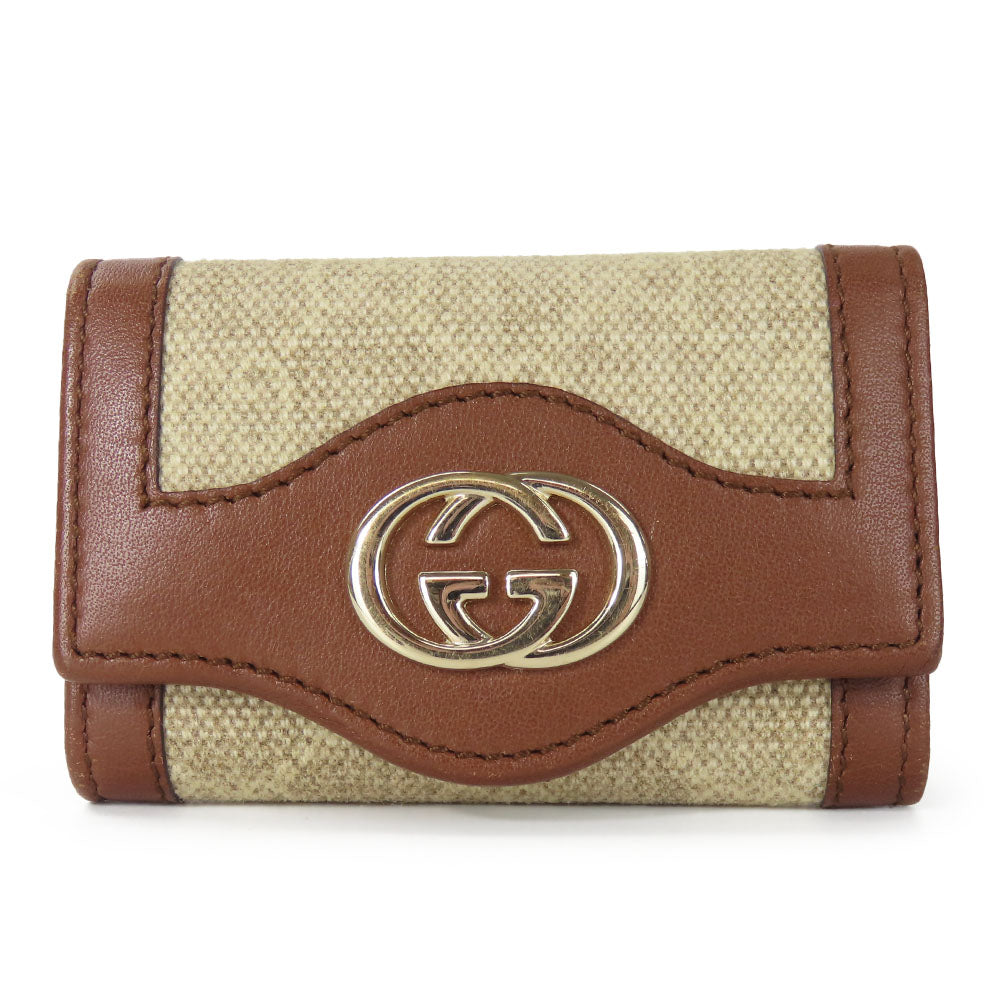 GUCCI Key case Key holder 282432 GG Canvas, Calfskin beige Interlocking Women Used