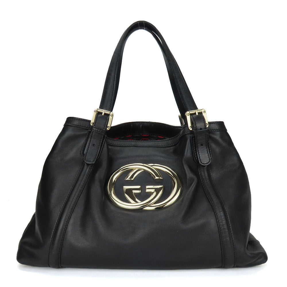 GUCCI Tote Bag 162094 leather black Newbrit Double G