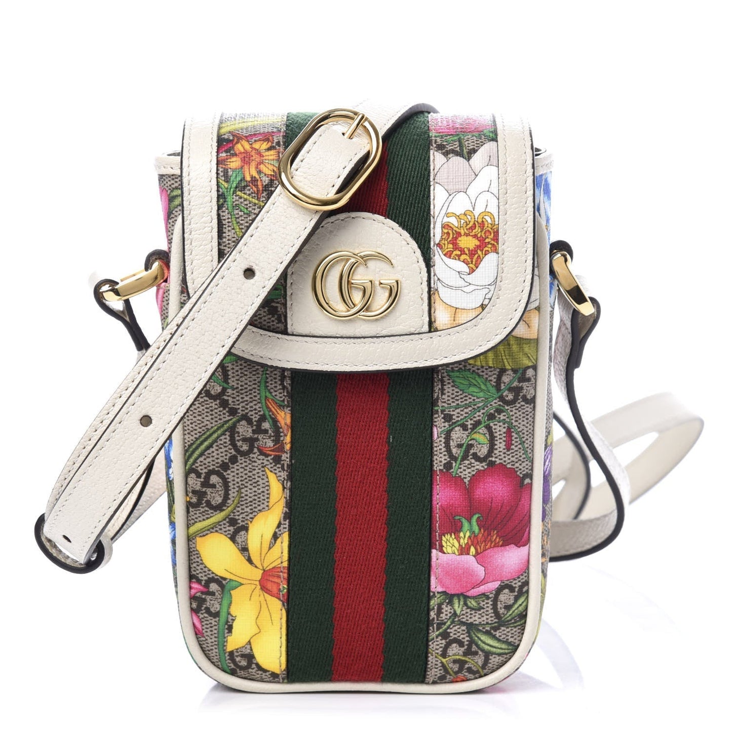 Gucci Ophidia Flora GG Crossbody Shoulder Bag in White