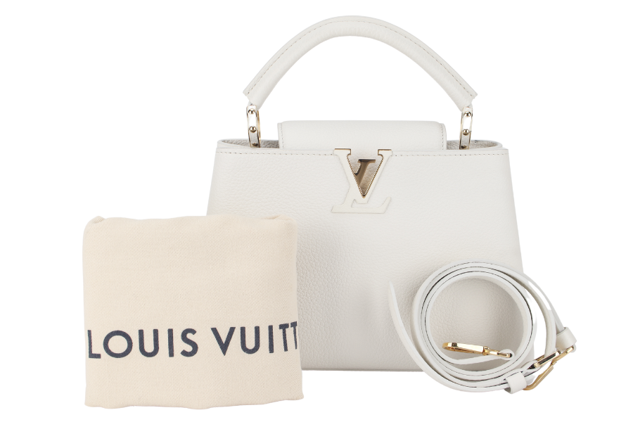 LOUIS VUITTON CAPUCINES BB TAURILLON LEATHER (M55832) GOLD HARDWARE WITH STRAPS AND DUST COVER