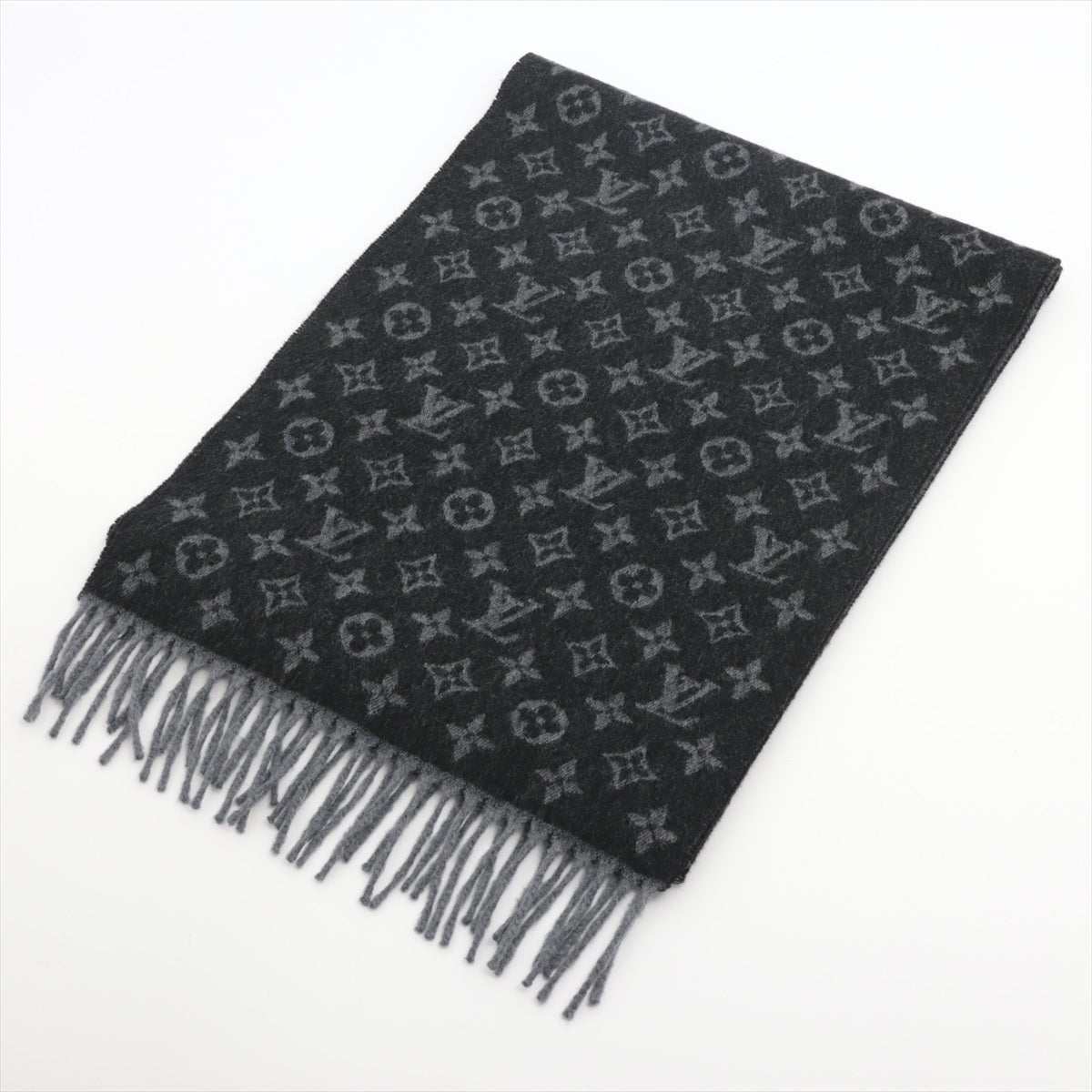Louis Vuitton Cashmere Wool Black/Grey Echarpe Monogram Scarf