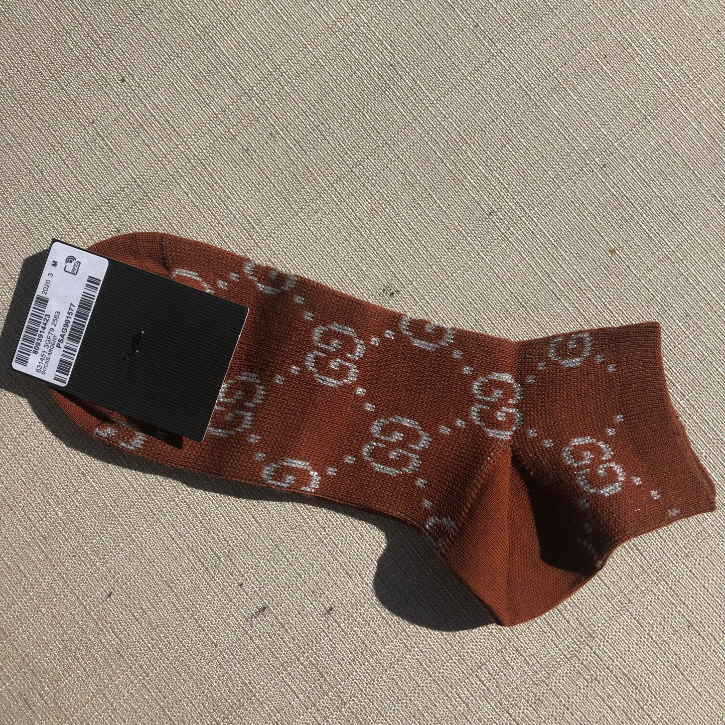 Gucci GG Ankle Socks in Brown with Silver Lamé Interlocking GG