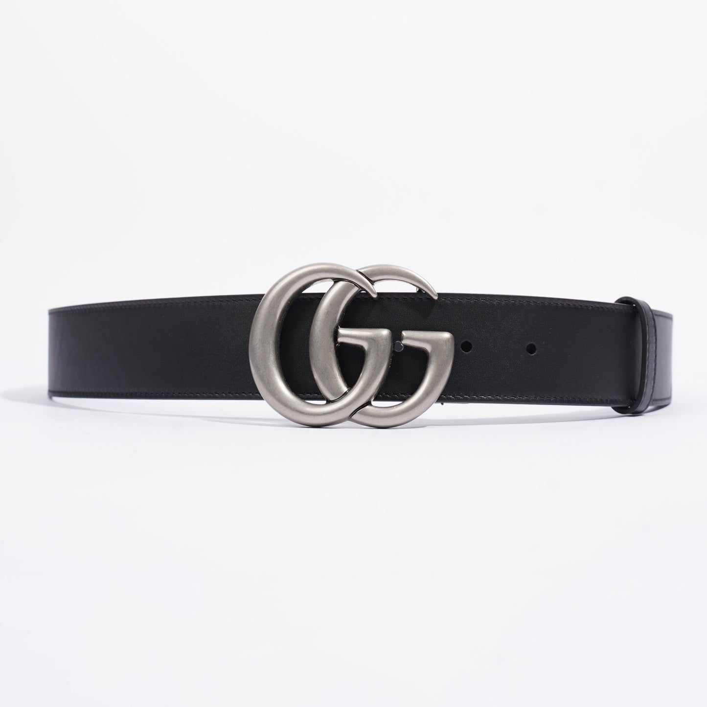 Gucci Silver Buckle GG Belt Black Leather 95cm 38"