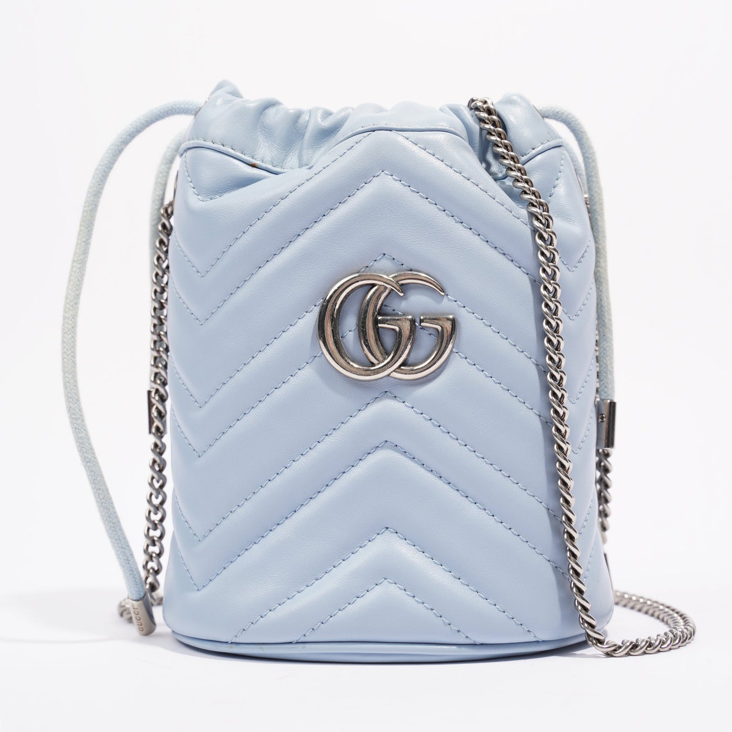 Gucci Marmont Bucket Bag Baby Blue Matelasse Leather Mini