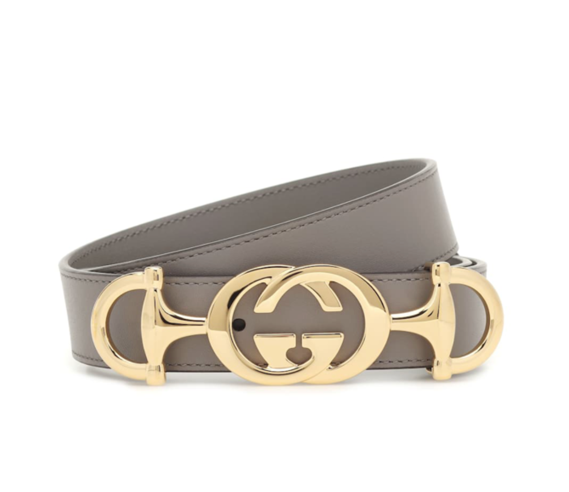 Gucci Leather Belt with Interlocking G Horse-bit Buckle in Gray