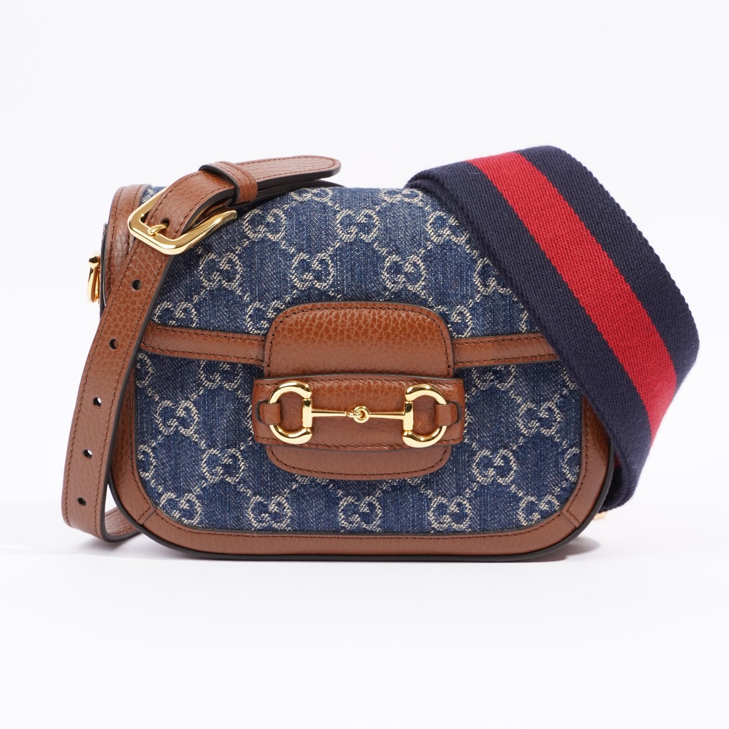 Gucci Web Horsebit 1955 Bag Brown / Denim Canvas / Leather