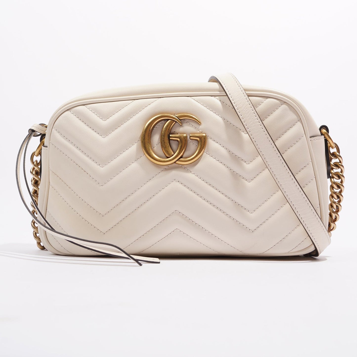 Gucci Womens Marmont Zip White Matelasse Small