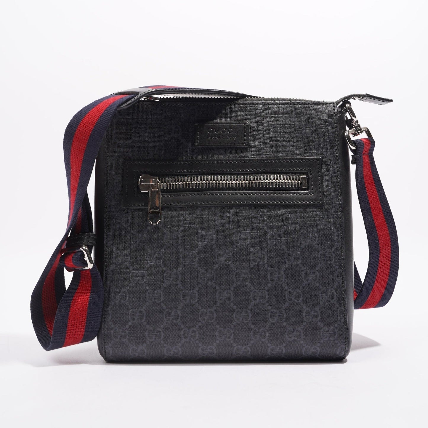 Gucci Mens GG Black Messenger Bag Black Canvas Small