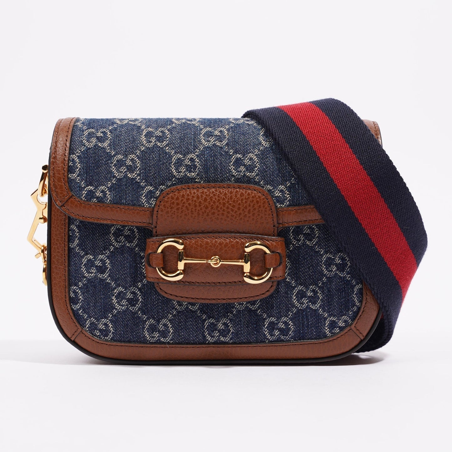 Gucci Womens Horsebit 1955 Mini Bag Demin / Brown