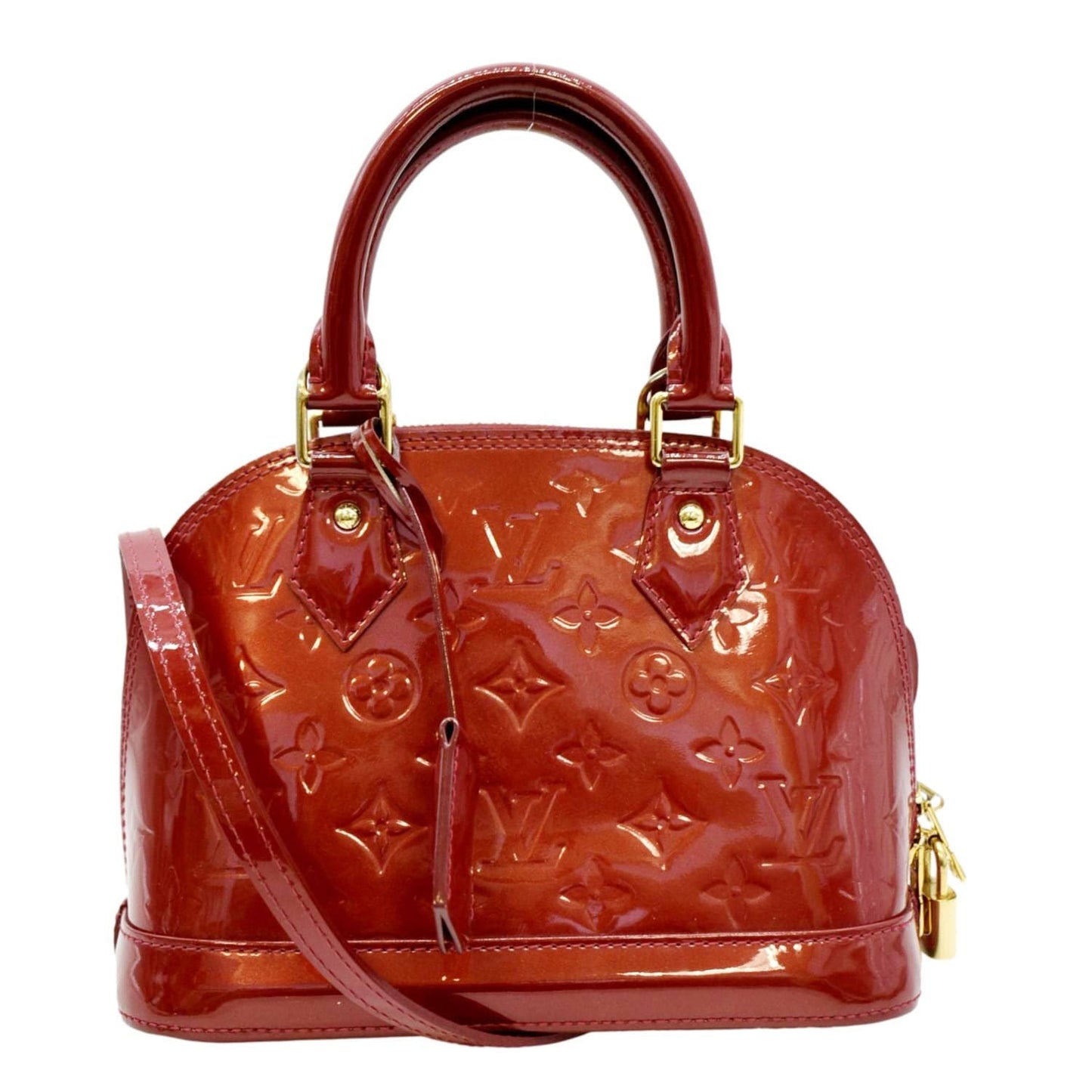 Louis Vuitton Alma BB Monogram Patent Leather Satchel Crossbody Bag Red
