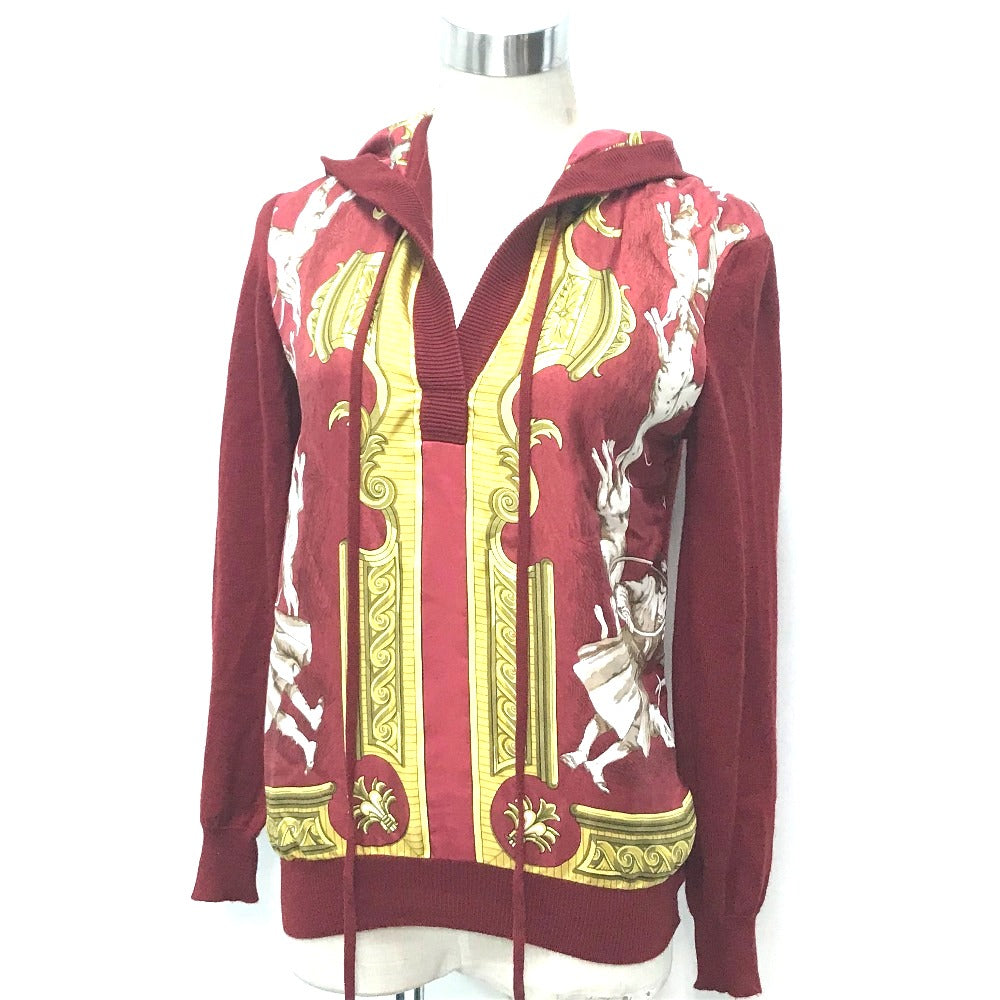 HERMES knit cashmere Red x yellow Tops shirt All-over print with hood 36