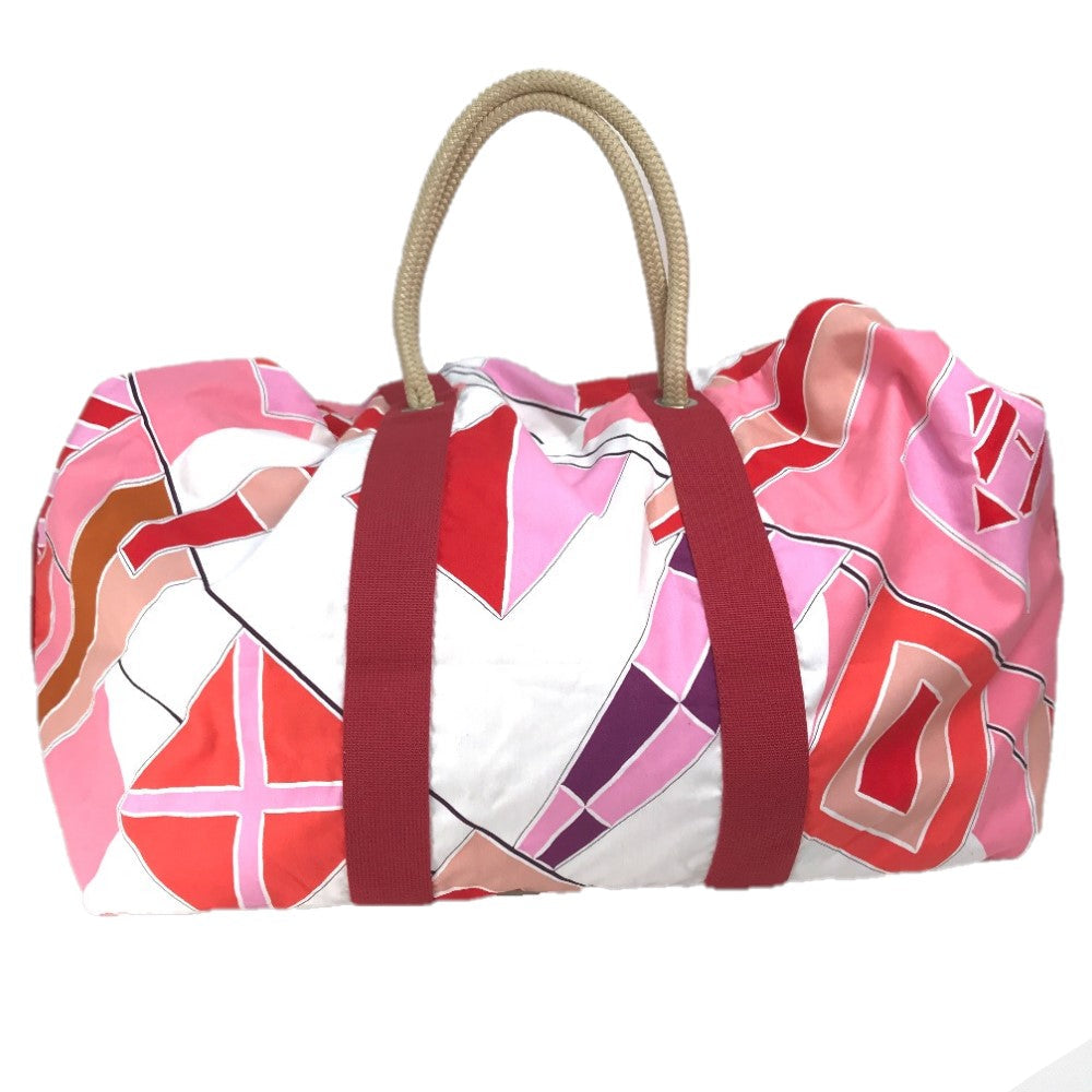HERMES Tote Bag cotton Pink x Red type Beach bag Cabas Drapeaux au vent Women Used