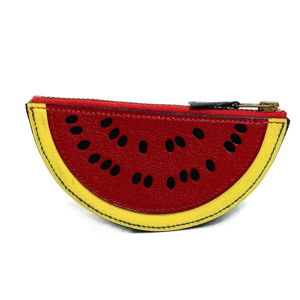 HERMES Coin case leather red x yellow x green watermelon unisex(Unisex) Used