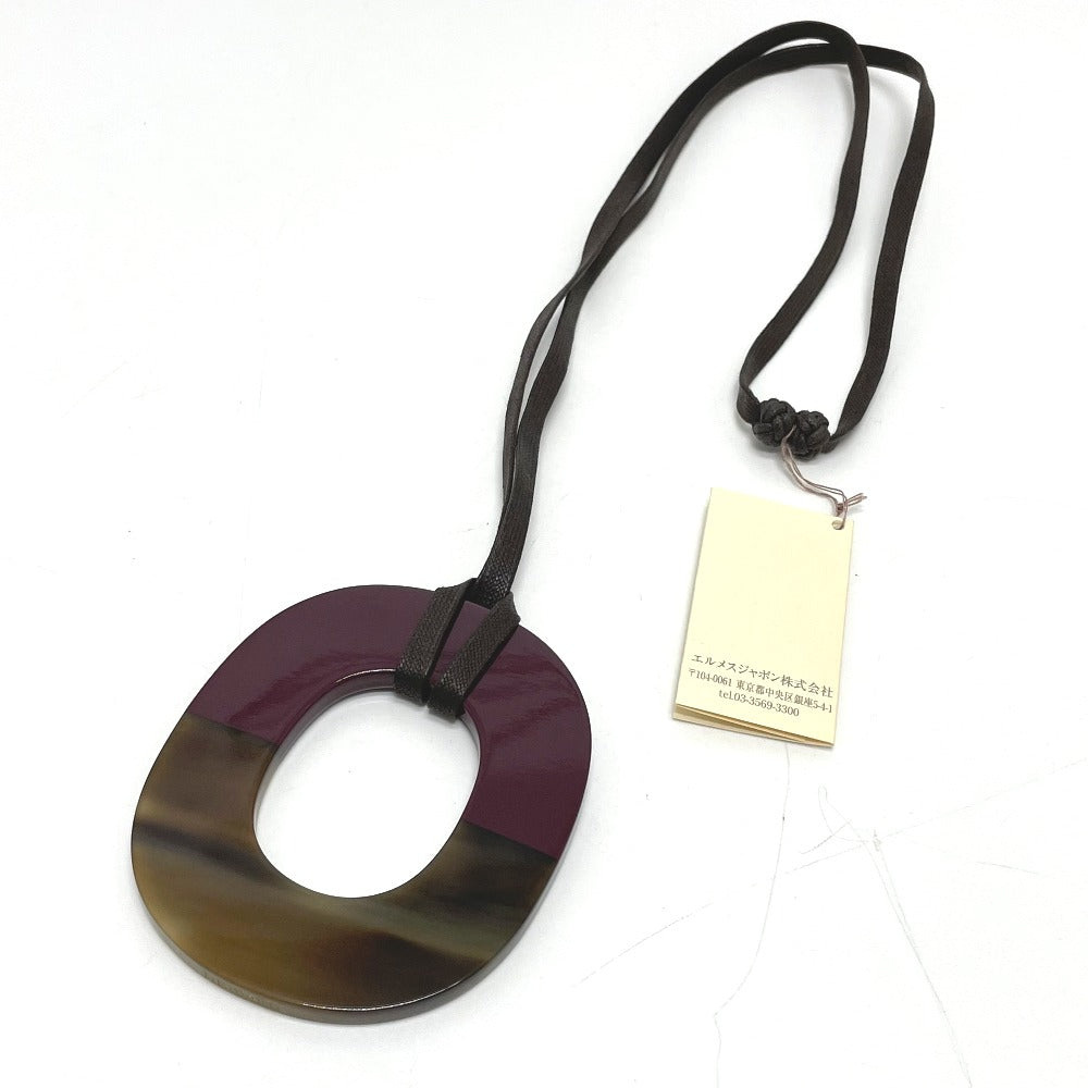 HERMES Necklace Buffalo horn Brown x Purple Women Used