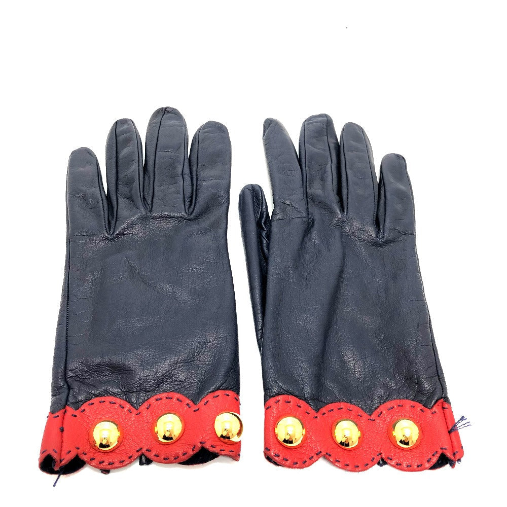 HERMES Glove leather Navy / Red Fashion Accessories apparel Women 6 Used