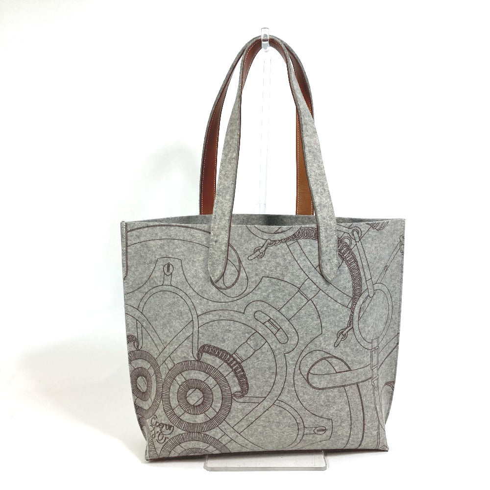HERMES Tote Bag Felt, Leather gray Shoulder Bag Shoulder Bag Tote Bag Women Used