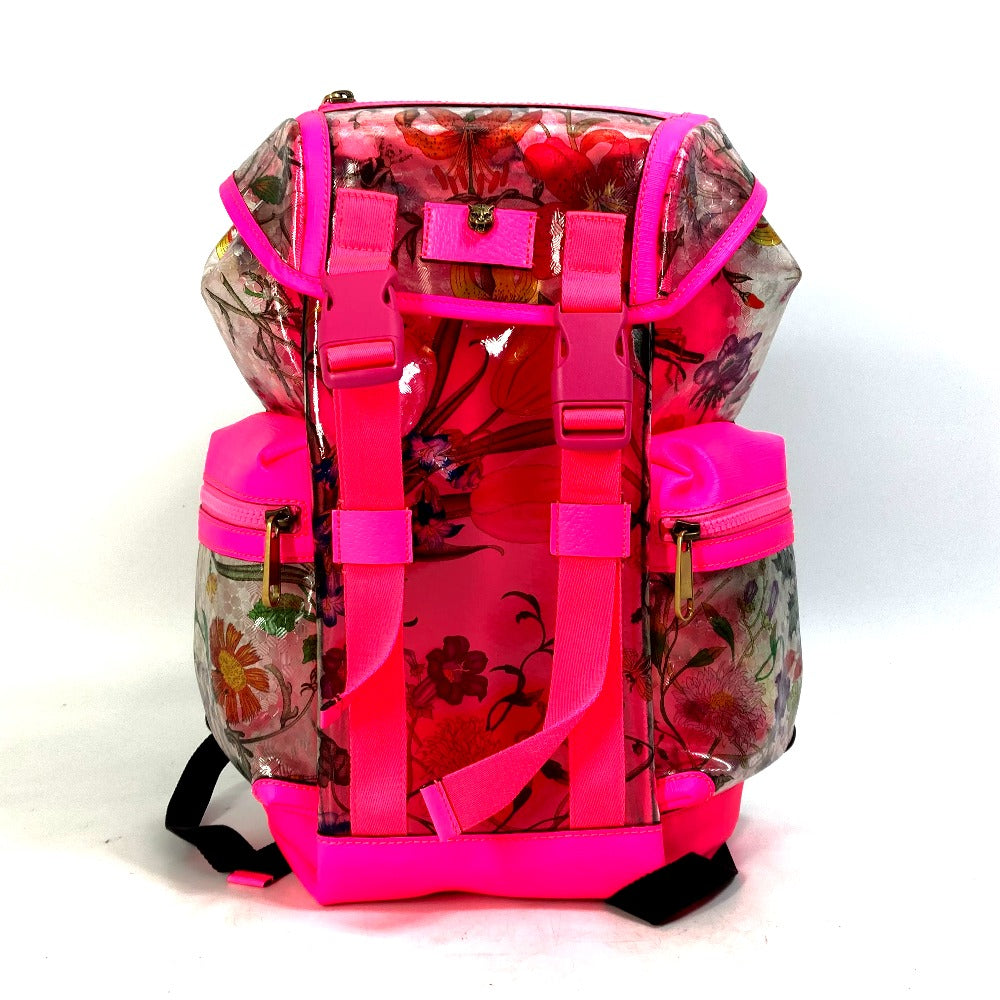 GUCCI Backpack 555549 Plastics, Leather Fluorescent pink Backpack Flora floral pattern flower Women Used