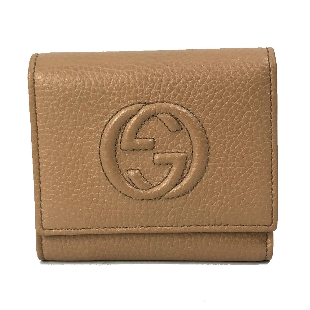 GUCCI Trifold wallet 598207 leather beige Interlocking G Compact wallet Women Secondhand
