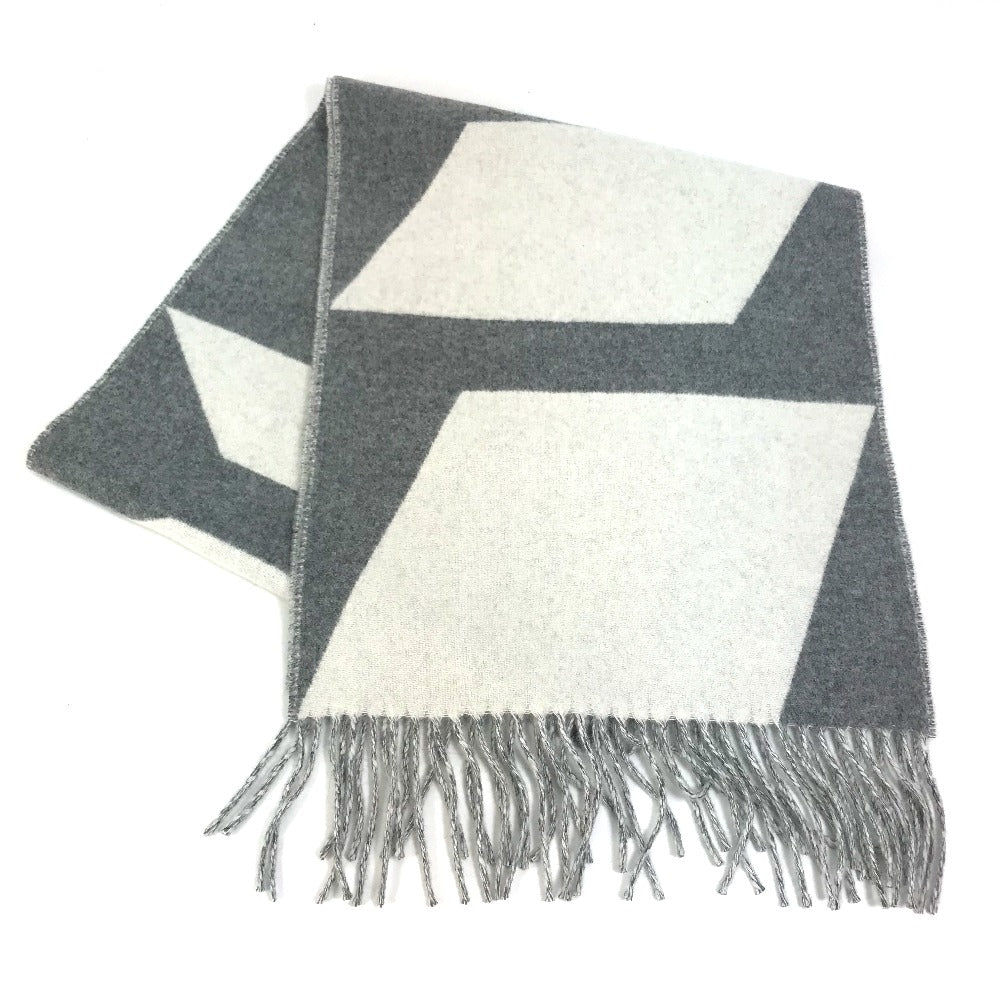 HERMES Scarf cashmere Gray x white Kazak Optic Women Used