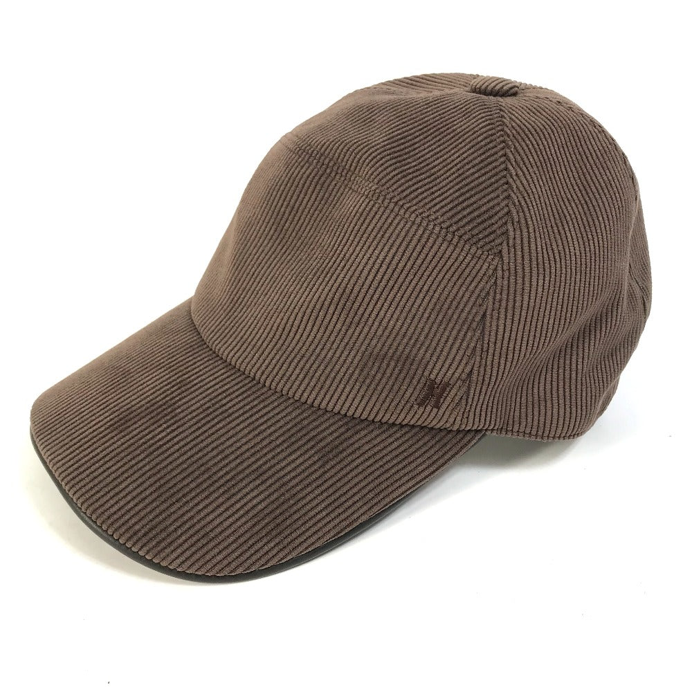 HERMES cap 072022N polyester Brown H logo Corduroy Women 57 Used