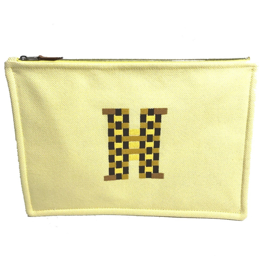 HERMES Pouch Tower ash yellow Makeup pouch Cosmetics Pouch H tissage Women(Unisex) Used