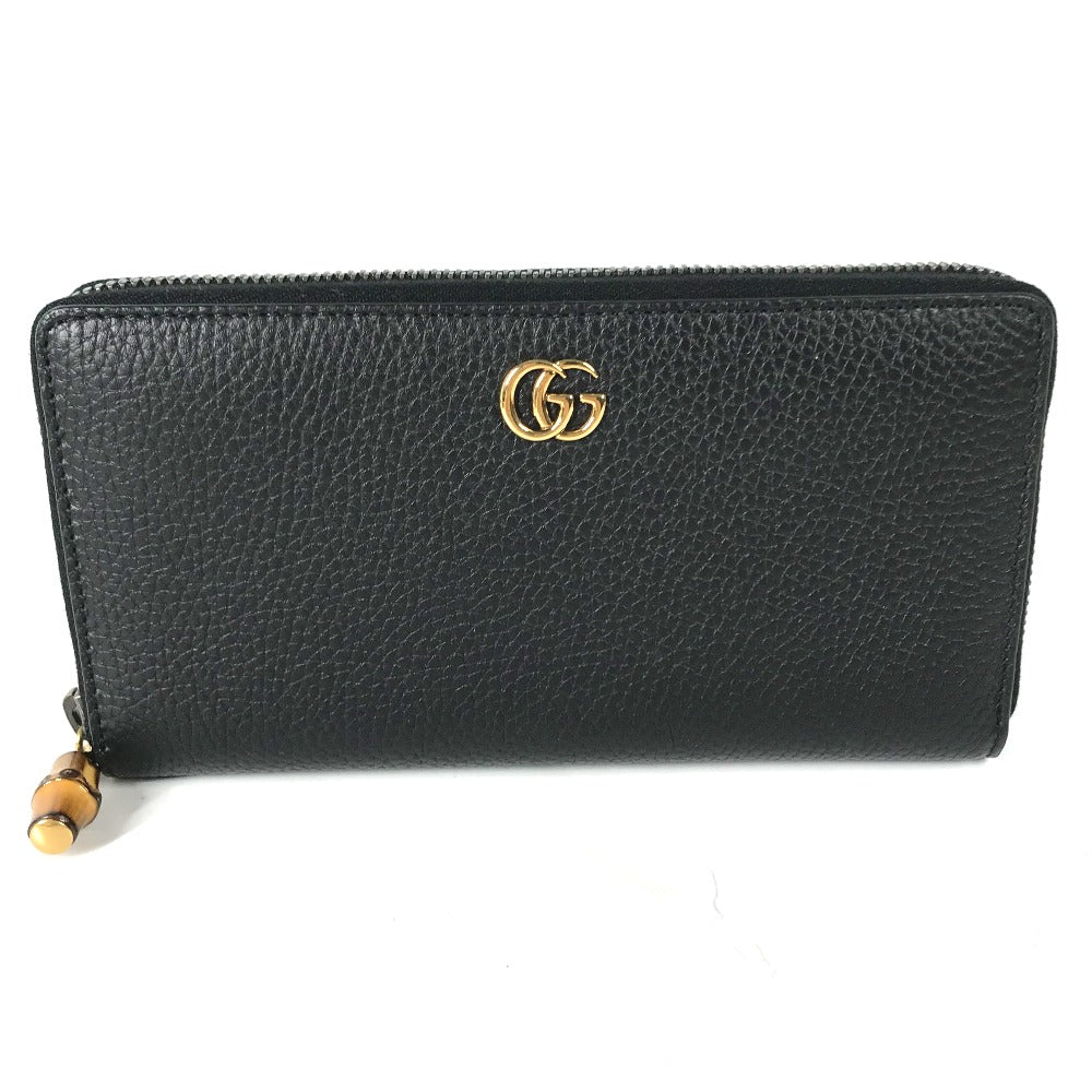 GUCCI Long Wallet Purse 739499 leather Navy GG Marmont Bamboo Zip Around Women Used