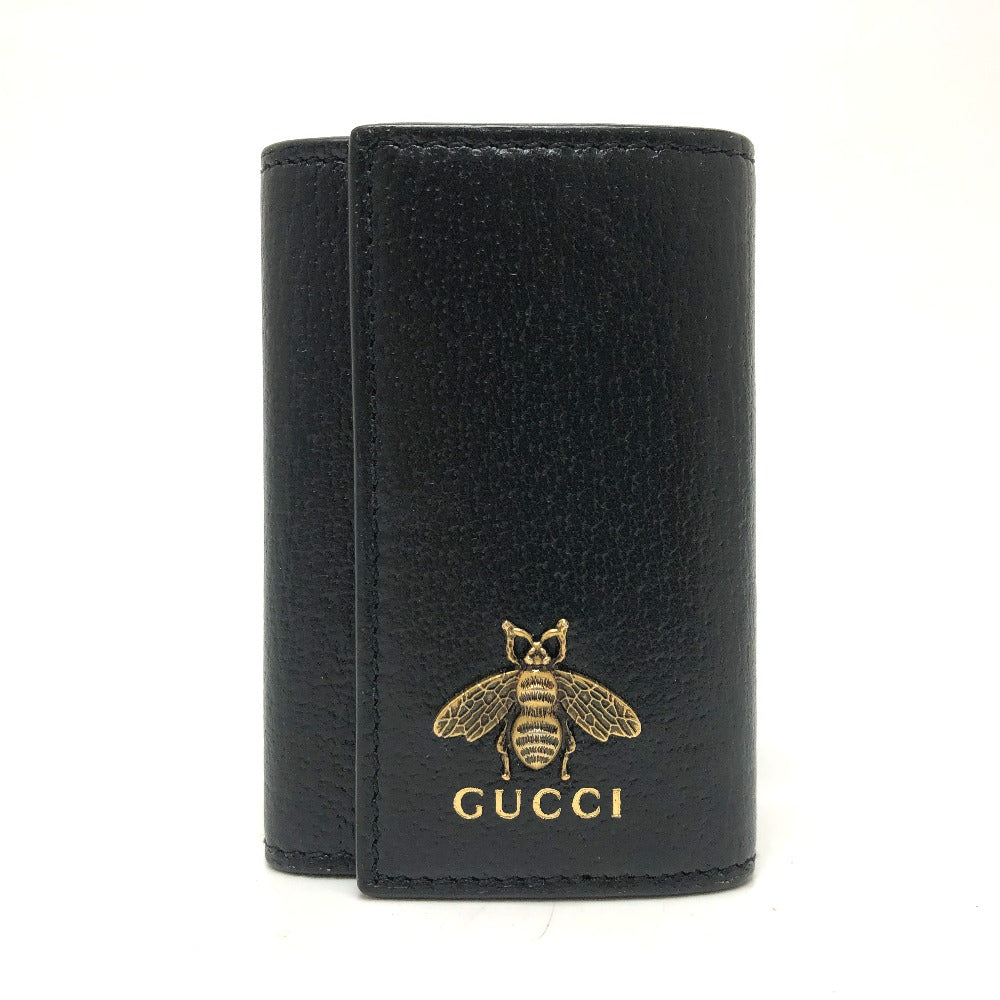 GUCCI Key case Key holder 523683 leather black BEE six hooks Women Used