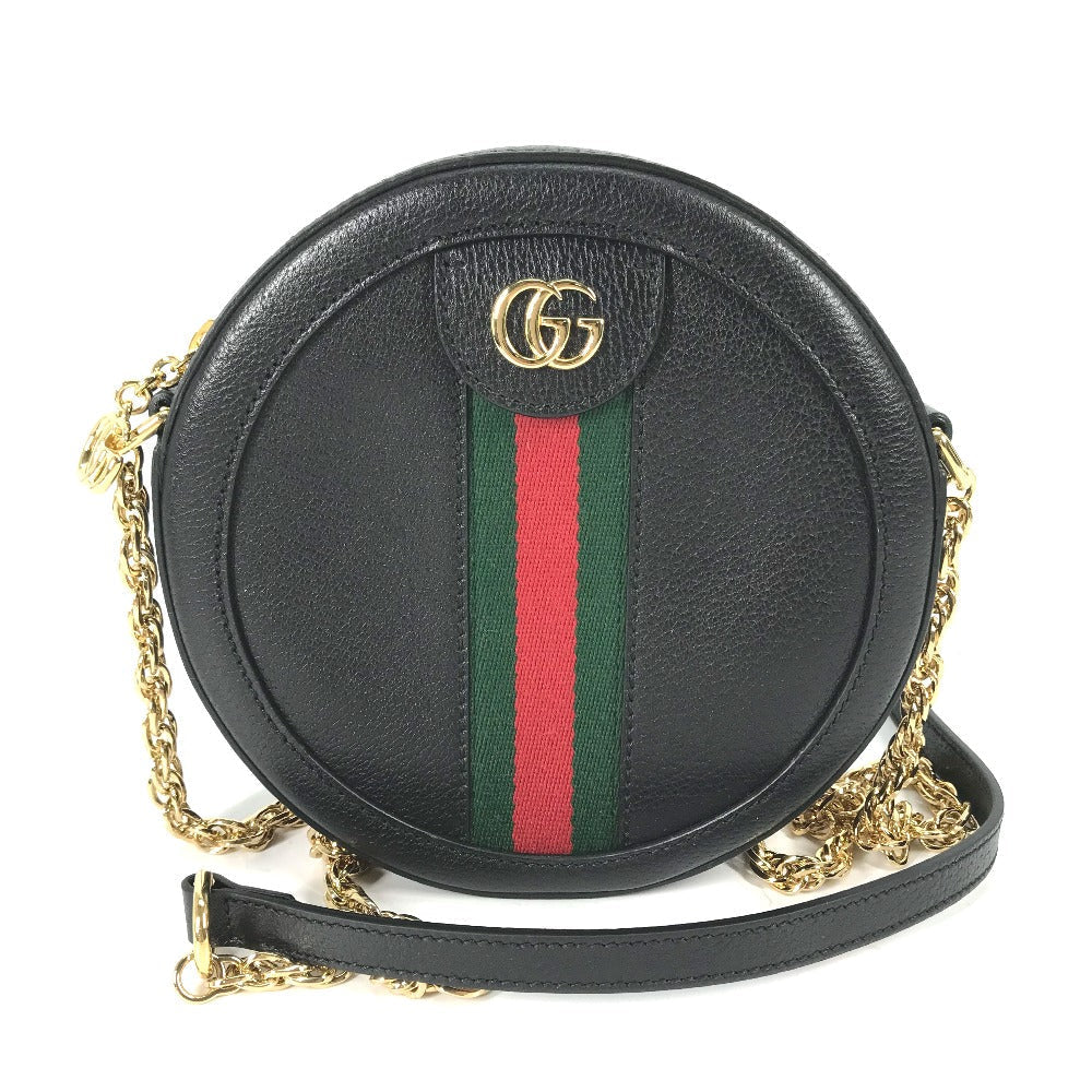 GUCCI Shoulder Bag 550618 leather black Shelly line GG Ophidia mini round Women Used