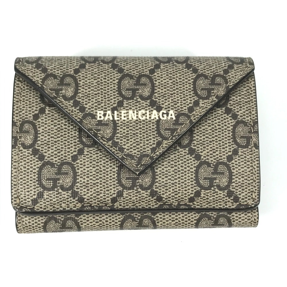 GUCCI Trifold wallet 681704 GG Supreme Canvas beige BALENCIAGA Balenciaga collaboration Paper mini wallet unisex(Unisex) Used