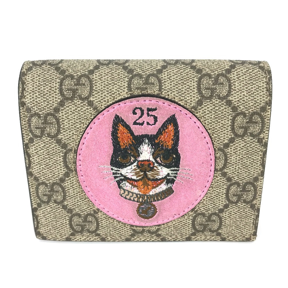 GUCCI Folded wallet 506277 GG Supreme Canvas Beige x pink GG Supreme BOSCO BOSCO applique dog Women Used