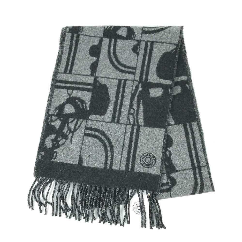 HERMES Scarf cashmere gray fringe Brides de Gala