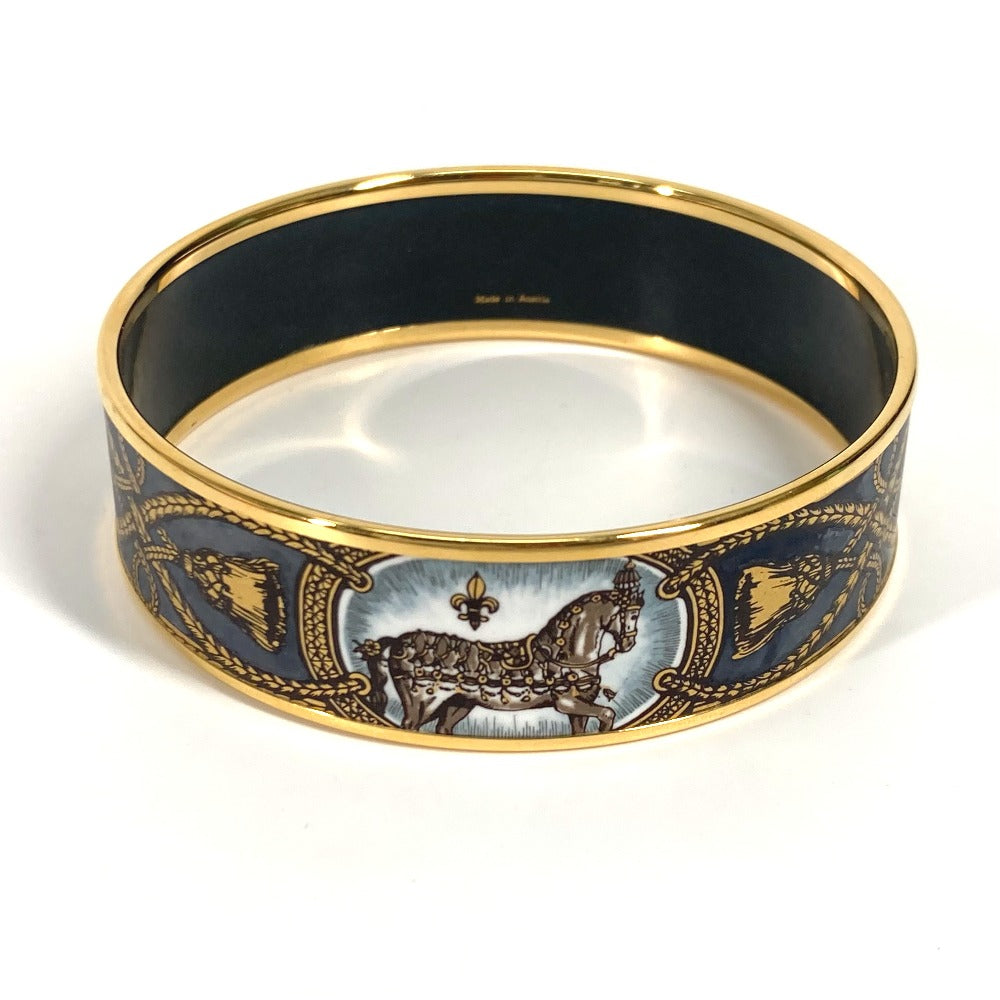 HERMES Bangle Cloisonne Black x Gold Horse horse Emaille GM Women Used